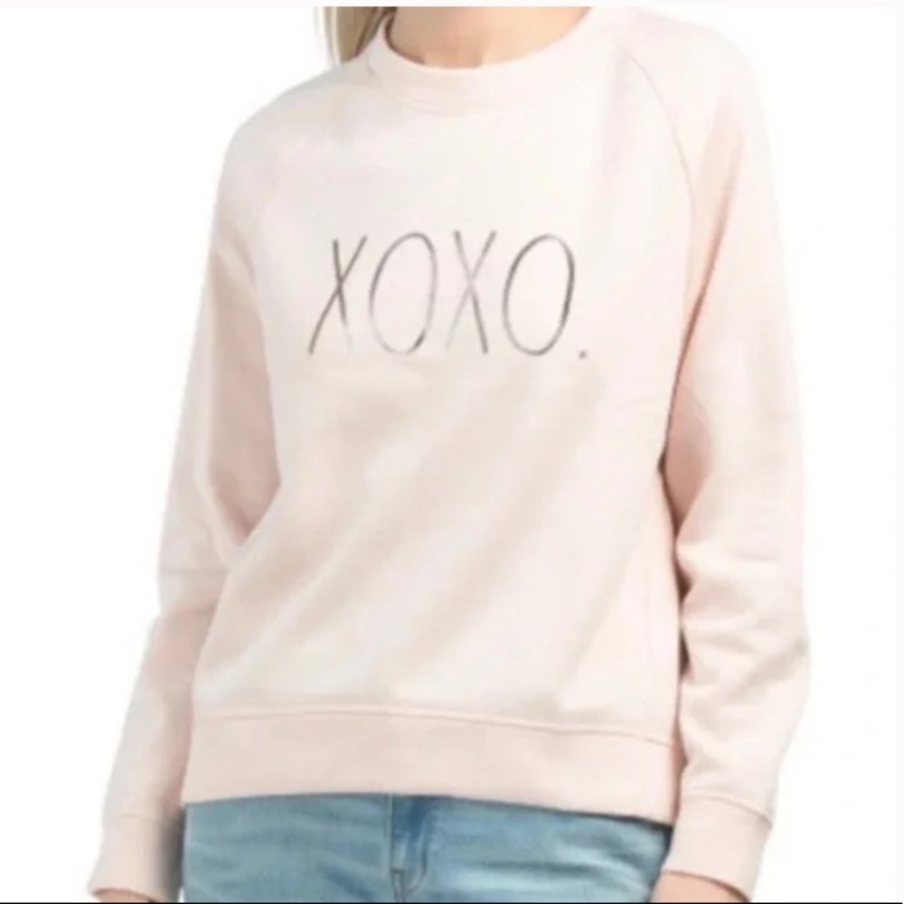 New Rae Dunn XOXO Pink Raglan Pullover Sweatshirt